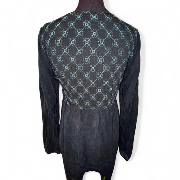 Johnny Was Vintage Boho Side Tie Blouse Orange Blue Yellow Floral Embroidery - Picture 4 of 8